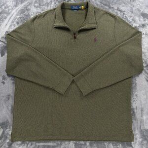 Polo Ralph Lauren Estate Rib Pullover Men XXL Olive Green Quarter Zip Prep Class